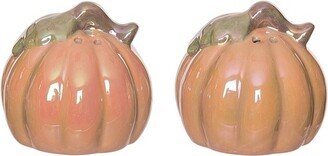 Dolomite 2.5 in. Light Orange Harvest Iridescent Pumpkin Salt and Pepper Shakers Set of 2