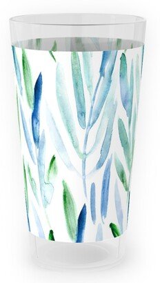 Outdoor Pint Glasses: Watercolor Eucalyptus Leaves - Blue And Green Outdoor Pint Glass, Green