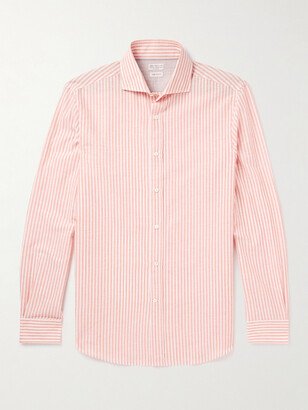 Cutaway-Collar Striped Cotton and Linen-Blend Shirt