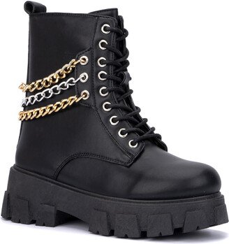 Amelia Womens Faux Leather Chain Combat & Lace-up Boots