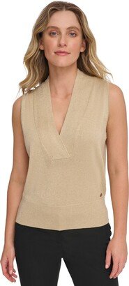 Women's Sleeveless V-Neck Sweater - Heather Biscuit/gold
