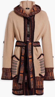 Jacquard-knit wool-blend hooded cardigan