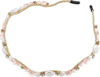 Unique Bargains Women's Rhinestone Vintage Wavy Faux Pearl Headband Pink