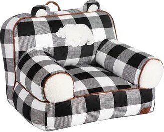 Black and White Buffalo Check Sherpa Plush Bean Bag Chair with Novelty Ears Large