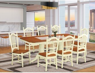 East West Furniture LLC East West Furniture 9 Piece Dining Table Set Includes a Rectangle Wooden Table and 8 Dining Room Chairs, Buttermilk & Cherry