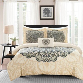 Chic Home Design Fanny 6 Piece Reversible Duvet Cover Set Large Scale Boho Inspired Medallion Paisley Print Design Bed In A Bag