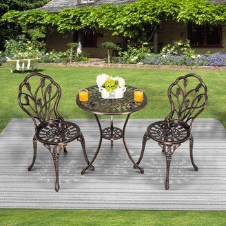 WANSE Patio Set 3 Piece Table and Chairs, Tulip Carving and Antique Bronze