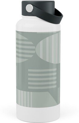 Photo Water Bottles: Ovals And Arrows - Neutral Sage Stainless Steel Wide Mouth Water Bottle, 30Oz, Wide Mouth, Green