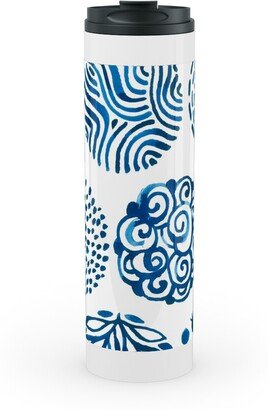 Travel Mugs: Watercolor Circles Of Nature - Blue Stainless Mug, White, 20Oz, Blue