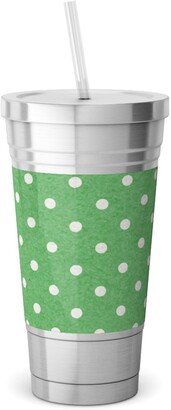 Travel Mugs: Mottled Xmas Polkadots - Green Stainless Tumbler With Straw, 18Oz, Green