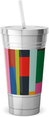 Travel Mugs: Solid Scraps - Multi Stainless Tumbler With Straw, 18Oz, Multicolor