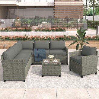 GREATPLANINC 5 Piece Sofa Set Outdoor Patio Furniture Set Sectional Set, Courtyardn Conversation Set with Coffee Table
