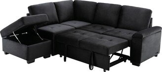 IGEMANINC Sleeper Sectional Sofa, L-Shape Corner Couch Sofa-Bed with Storage Ottoman & Hidden Arm Storage & USB Charge