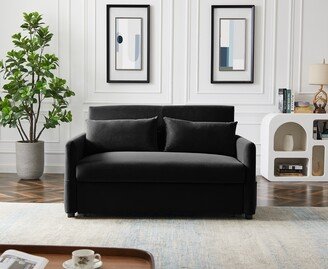 GREATPLANINC Pull Out Couch Velvet Sleep Sofa Bed Adjustable Loveseat with Pillows-AA