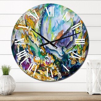 Designart 'Abstracti Explosion Of Yellow Blue And Green' Modern wall clock