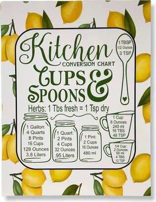 Inch Magnet Kitchen Measurements Conversion Chart Cups & Spoons Lemons White