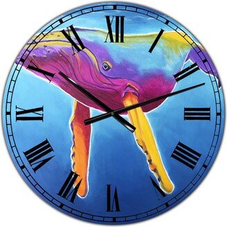 Designart Humpback Whale - Rainbow Large Nautical & Coastal Wall Clock - 36