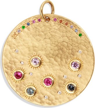 JULEZ BRYANT XL Multi Sapphire & Diamond Hammered Yellow Gold Charm