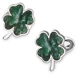 Sterling Silver & Green Onyx Four-Leaf Clover Cufflinks