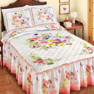 Collections Etc Watercolor Floral Bouquet Ruffled Skirt Bedspread