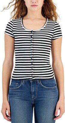 Just Polly Juniors' Printed Button-Front T-Shirt - Black/White