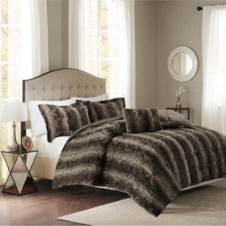 Gracie Mills 4-pc Zuri Faux Fur Comforter Set, Brown - King