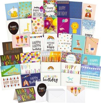 Best Paper Greetings 144 Pack Happy Birthday Cards in 36 Designs, Blank Inside with Envelopes for Businesses, Men, Women, and Kids, 4x6 In