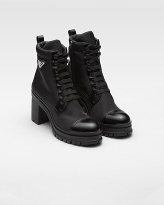 Brushed Leather And Nylon Laced Booties