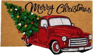 Northlight Red and Green Vintage Truck Merry Christmas Outdoor Natural Coir Doormat 18 x 30