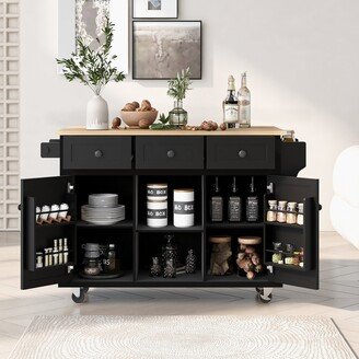 IGEMAN Storage Kitchen Cart with Drop-Leaf Countertop and Storage Cabinet Door