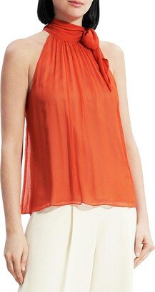 Petites Womens Silk Tie-Neck Halter Top