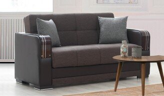 Kingston Brown Fabric-Leather Upholstered Convertible Loveseat with Storage