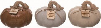 Ceramic Multicolored Harvest Patterned Pumpkin with Tag Set of 3