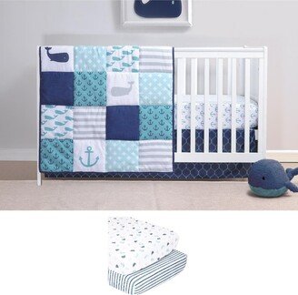 The Nautical 5 Piece Baby Nursery Crib Bedding Set, Quilt, Crib Sheets, and Crib Skirt - Navy/white/aqua