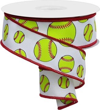 Softball Wired Ribbon, White/Red/Yellow/Black 1.5