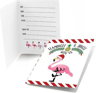 Big Dot of Happiness Flamingle Bells - Fill-in Tropical Flamingo Christmas Party Invitations (8 Count)