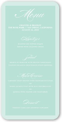 Wedding Menu Cards: Picture Perfect Couple Wedding Menu, Green, 4X8 Flat Menu, Matte, Signature Smooth Cardstock, Rounded