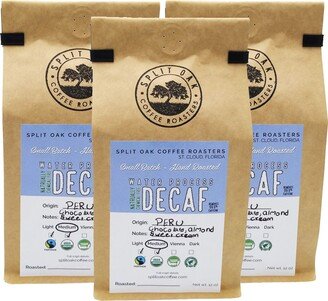 3 Pack Organic Decaf Coffee Medium Roasted Peru Whole Beans 12Oz. Sweet Espresso Crema, Almond Flavored. Fair Trade