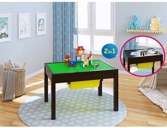 2 in 1 Kids Large Activity Lego Table with Storage, Espresso