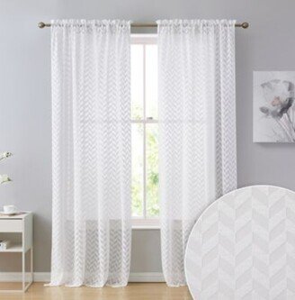 Herringbone Thick Semi Sheer Premium Rod Pocket Window Curtain Panels For Bedroom Living Room Set Of 2