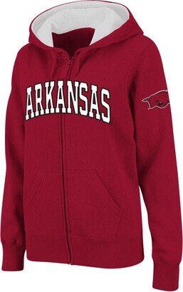 Women's Cardinal Arkansas Razorbacks Arched Name Full-Zip Hoodie