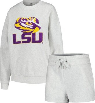 Women's Gameday Couture Ash Lsu Tigers Team Effort Pullover Sweatshirt and Shorts Sleep Set