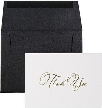 JAM Paper & Envelope JAM Paper Thank You Card Sets White Care w/Gold Script & Black Linen Envelopes 526887800