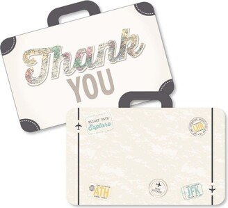 Big Dot Of Happiness World Awaits - Travel Themed Shaped Thank You Cards with Envelopes - 12 Ct