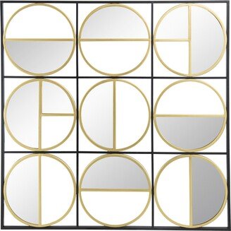 36 Inch Luxury Wall Decor, 9 Round Mirrors, Gold, Black Metal Frame