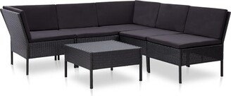 6 Piece Patio Lounge Set with Cushions Poly Rattan Black-AB