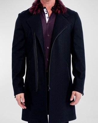 Men's Wool & Faux Fur Zip Peacoat