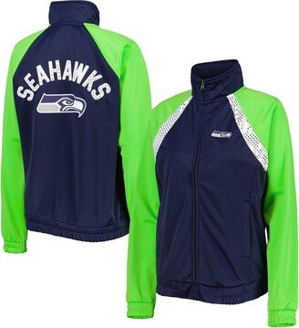 Women's G-iii 4Her by Carl Banks College Navy and Neon Green Seattle Seahawks Confetti Raglan Full-Zip Track Jacket - Navy, Neon Green