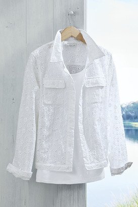 Women's Everyday Eyelet Jacket - White - PM - Petite Size