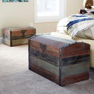 Wood and Metal Large Weathered Finish Studded Strap-accented Storage Trunk